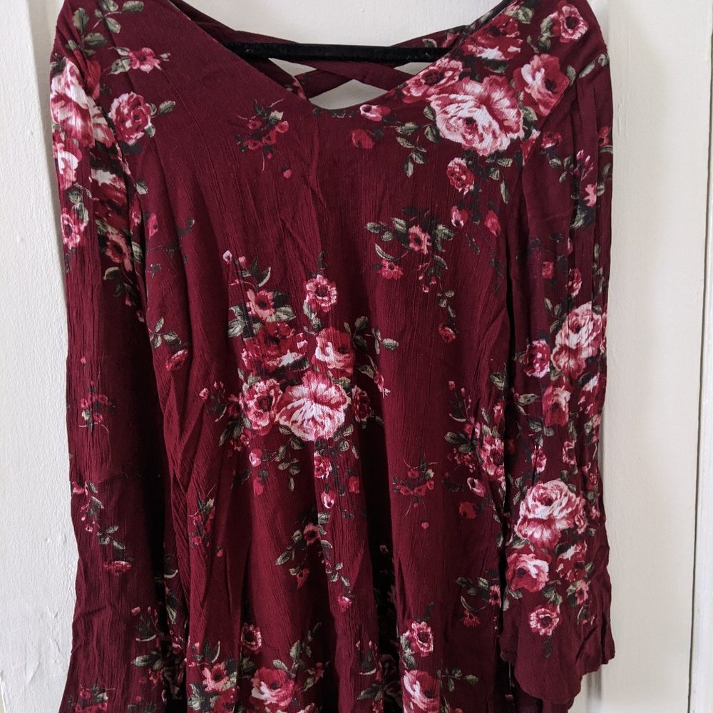 Long Sleeve Floral Bell Sleeve Dress